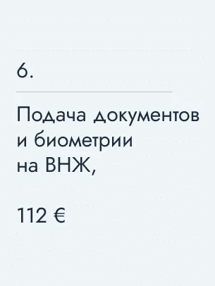 Подача документов и биометрии на ВНЖ, 112&nbsp;€
