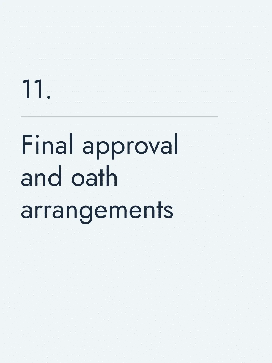 Final approval and oath arrangements