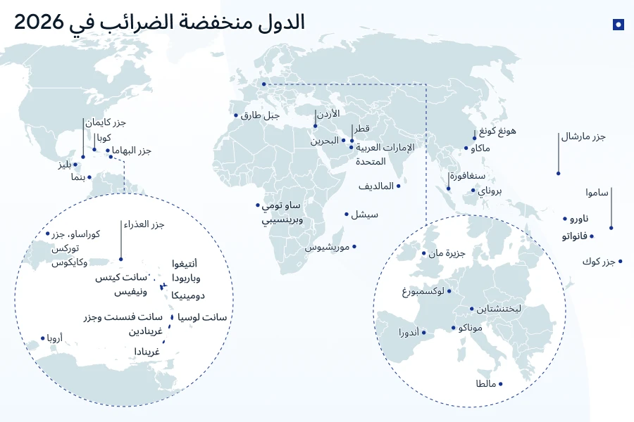 الدول منخفضة الضرائب في 2026 على خريطة العالم 
